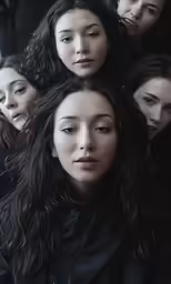 a group of beautiful young women sitting next to each other
