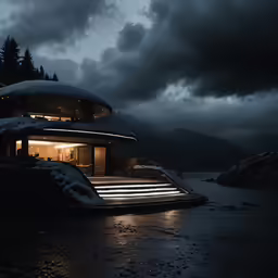 an image of a building that is at night