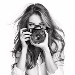 a young woman is posing with her camera