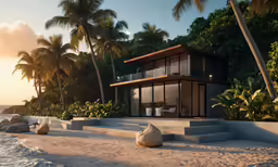 a house on a beach near the ocean