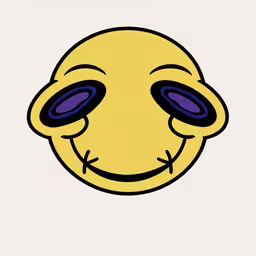 a smiley face in blue and black with eyes,a drawing of a smiley face with two eyes on it