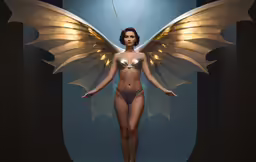 a woman in a bikini and angel wings