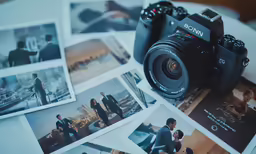 an artistic camera with several photographs of people
