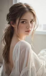 a young woman in a white shirt, posing