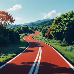 the red roads are not paved and only one lane is painted on