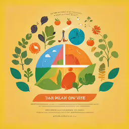 a poster with an image of a pie,the poster shows different foods and leaves