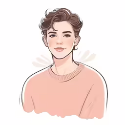 a young woman with short hair wearing a pink sweater
