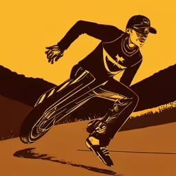 the man is riding his bike through the street