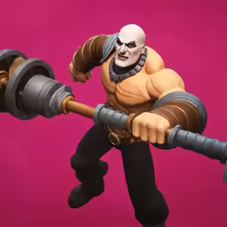a large toy is holding a large dumb bar