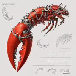 a digital painting of a lobster and its mechanical workings