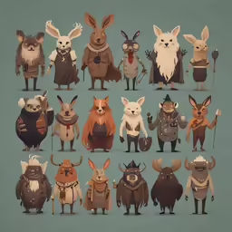 many different characters and icons of animals