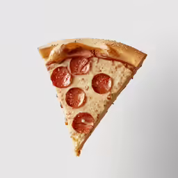 the pizza has several slices of it in its mouth