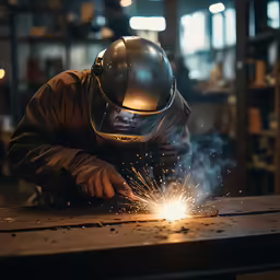 a man weldering in a factory working on some metal work