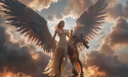 a beautiful woman standing on top of a horse