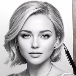 a pencil drawing of a woman with eyeshades and a necklace