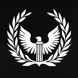 a black and white photo with a large bird logo in it