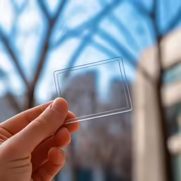 someone is holding up a square - shaped crystal screen