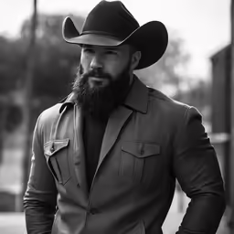 a man in black jacket and hat posing for a photo