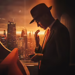 man looking at his cellphone in the city