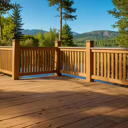 a wooden deck with railings and railing rails
