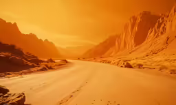 the sun is setting in the valley above a desert road