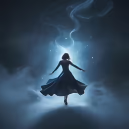 a woman with long hair and a dress on her body, in a dark, surreal photo
