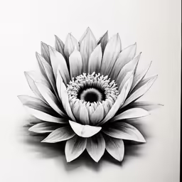 a large black and white flower with a circular center