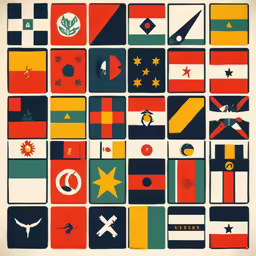 a large poster is shown of flags and other items