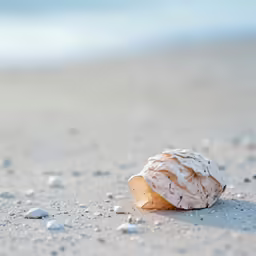 a sea shell laying on the sand at the beach