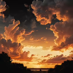 the sun is setting as the clouds begin to turn orange