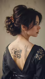 a woman has a very unique tattoo on her back