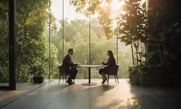 a couple at a table in a sunny patio