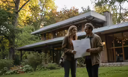a man and woman are holding up a piece of paper
