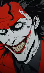 the joker in the red coat with white face