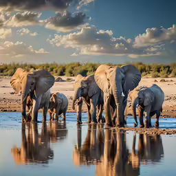 there are several elephants that are walking in the water