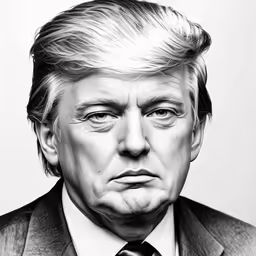 a black and white photograph of donald in a suit