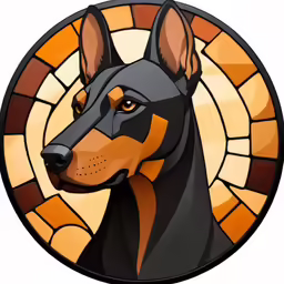 a dog is in the center of this stained glass window