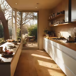 this is a very large kitchen area that has a sunny window