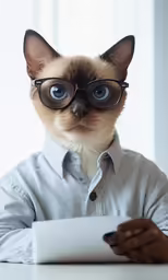 a man sitting at a desk with a cat in his arms