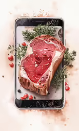 a piece of beef with herbs on top of it