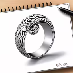 an image of a sketchbook and pen with a ring on it