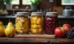 an array of fruits and vegetables are on the counter