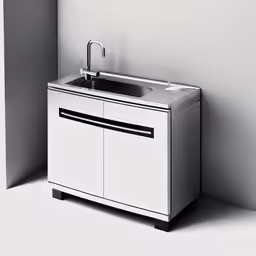 a sink that has a cabinet underneath it