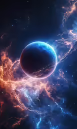 the planets in outer space are glowing and blurry