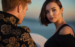 a close up of a person in an black shirt