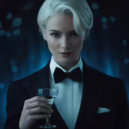 a beautiful blond lady holding a wine glass