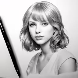 a pencil drawing of a woman wearing long hair