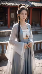 young chinese lady in historical costume standing outdoors