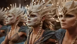 a group of women dressed in masks and body art