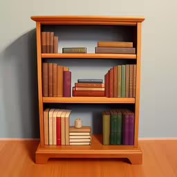 a bookshelf filled with lots of colorful books,a bookcase with several books on it,an empty bookcase with many books on it,an image of a bookshelf with lots of books,a shelf filled with books on a hard wood floor